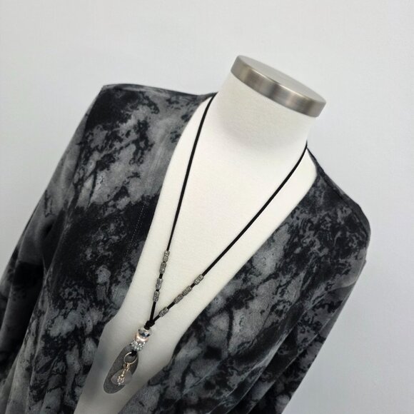 Colleen Lopez Women Open Front Tie Dye Long Sleeve Cardigan Sweater Black Gray M - Picture 8 of 15